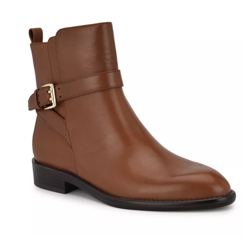 Nine West Hoken Boots 7 NWOT Brown Leather Ankle Booties Buckle Academia Capsuel